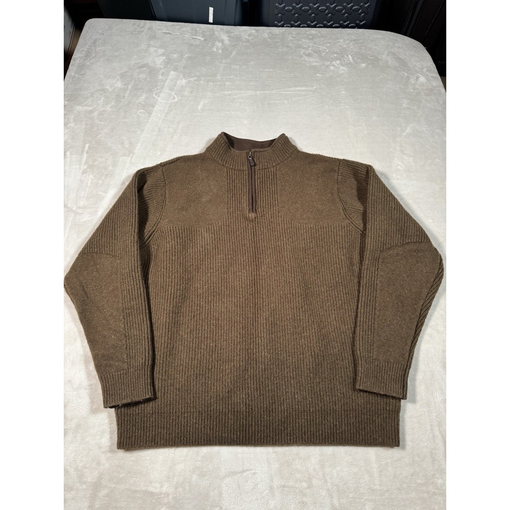 LL Bean Quarter Zip Sweater Mens XL Tall Brown 100% Merino Lambs Wool